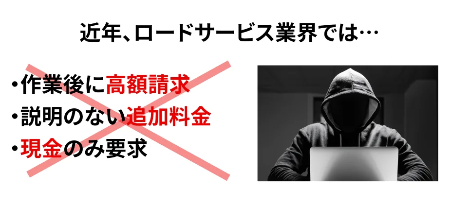 ロードサービス業界の問題：作業後の高額請求・説明のない追加料金・現金のみ要求